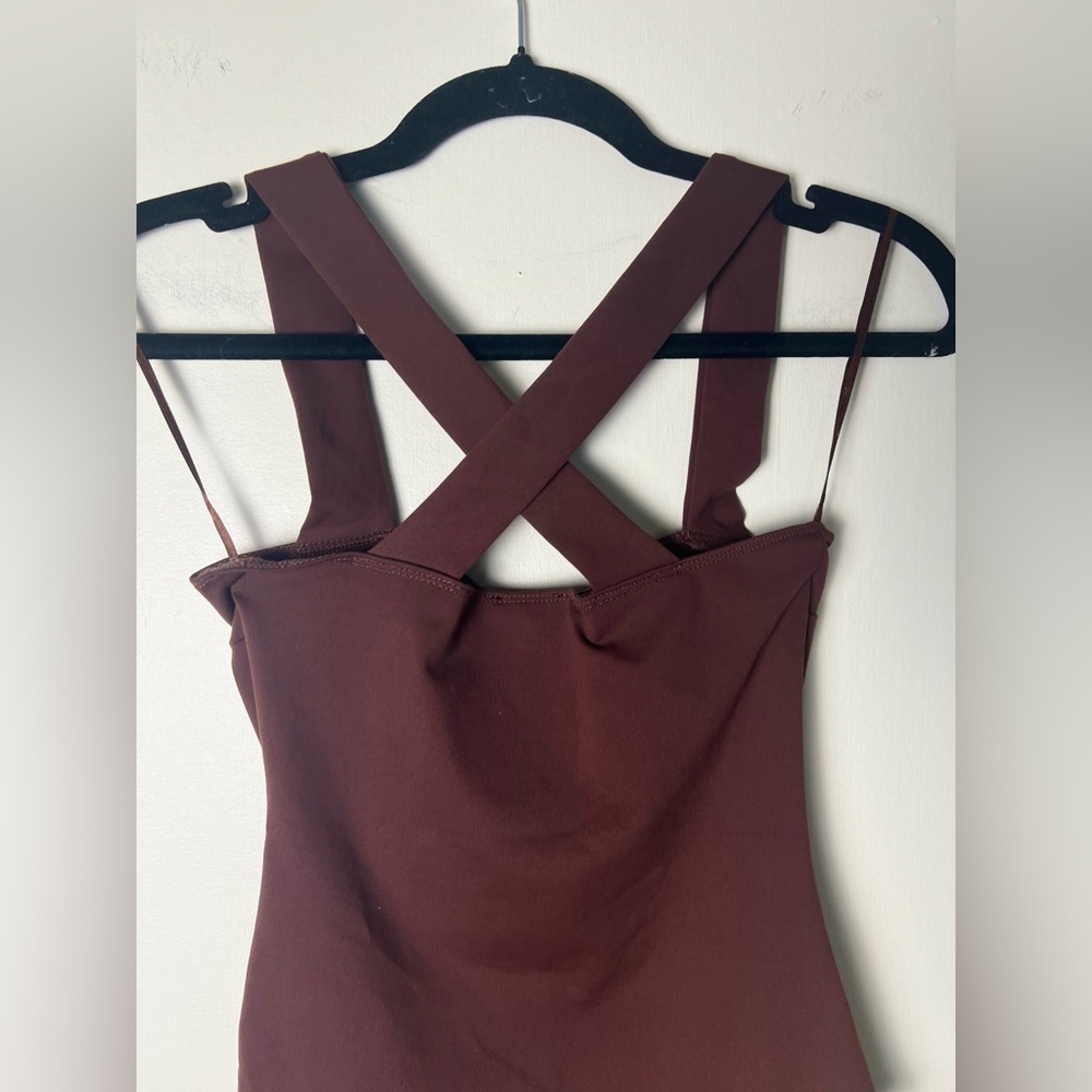 DYNAMITE Womens Square Neck Tank Bodysuit Bitter Chocolate XS Slim Fit - Picture 11 of 16